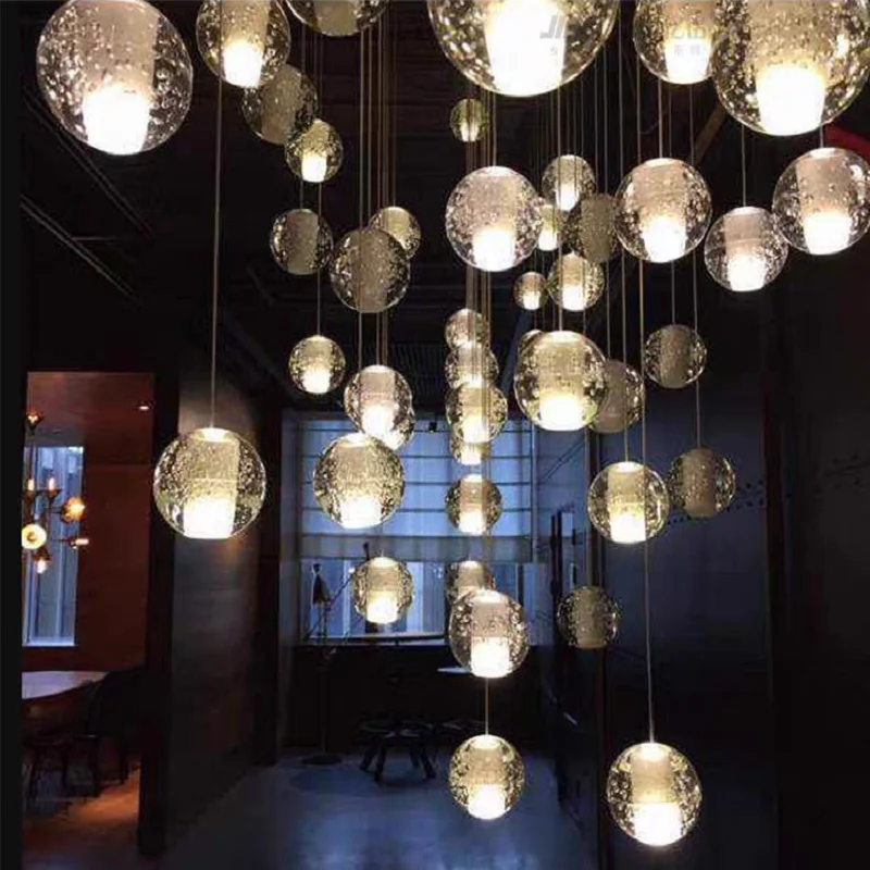 

Floating crystal ball, stair Villa light, direct sales, restaurant bar interior decoration, creative chandelier