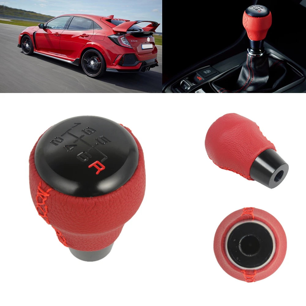 Gałka zmiany biegów do HONDA Civic Type-R 2017 2018 2019 2020, 6-biegowa manualna skrzynia biegów, czerwona skóra PU