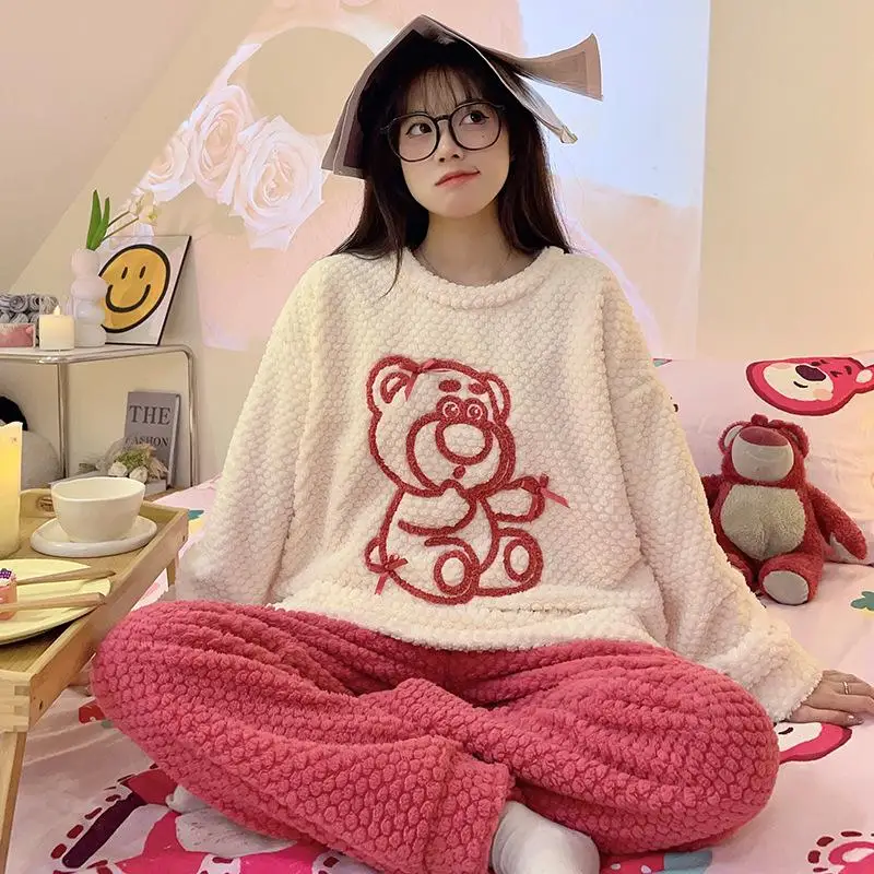 Sanrio Pochacco Kawaii Stellalou Kuromi Snoopy Pajamas Long Sleeved Pants Coral Velvet Loose Comfortable Birthday Girls Gift