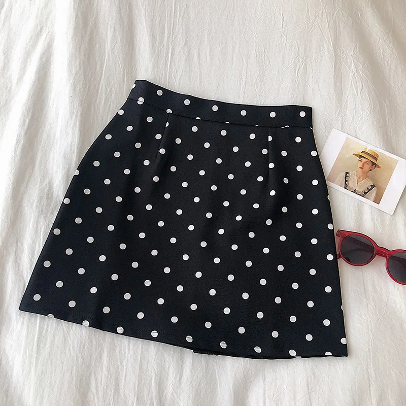 

ITOOLIN 2022 Summer Autumn Women Polka Dot Preppy Skirts High Waist A-line Skirt Korean Package Hip Bodycon Mini Skirts