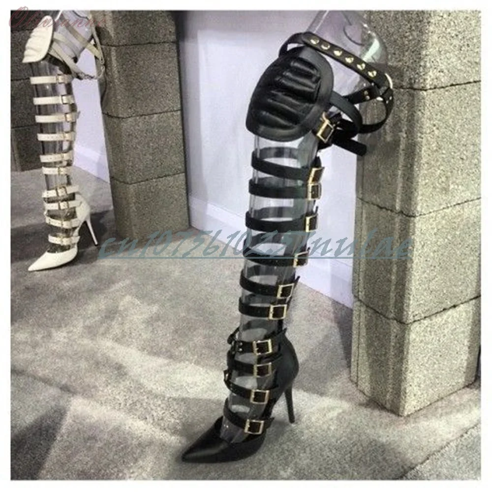 

Hollow Hot GirlsBlack Sexy Round Rivets Decor Sandal Boots Pointy Stiletto High Heel Party Women Shoes 2025 New Para Mujere