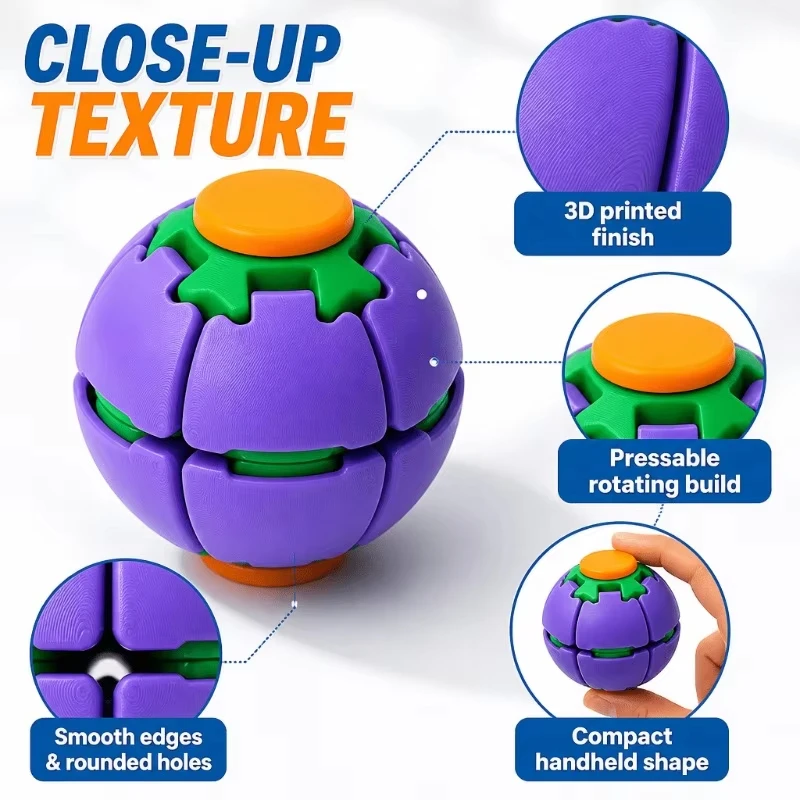 3D Printed Fidget Spinner Ball Press Spin Stress Relief Toy Deformable Sensory Squeeze Gyro Anxiety Relief Portable Hand Gift