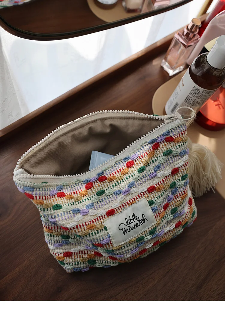 Rainbow Jelly Bean Style Makeup Bag Letter Printed Decorated Fashionable Cosmetic Storage Bag