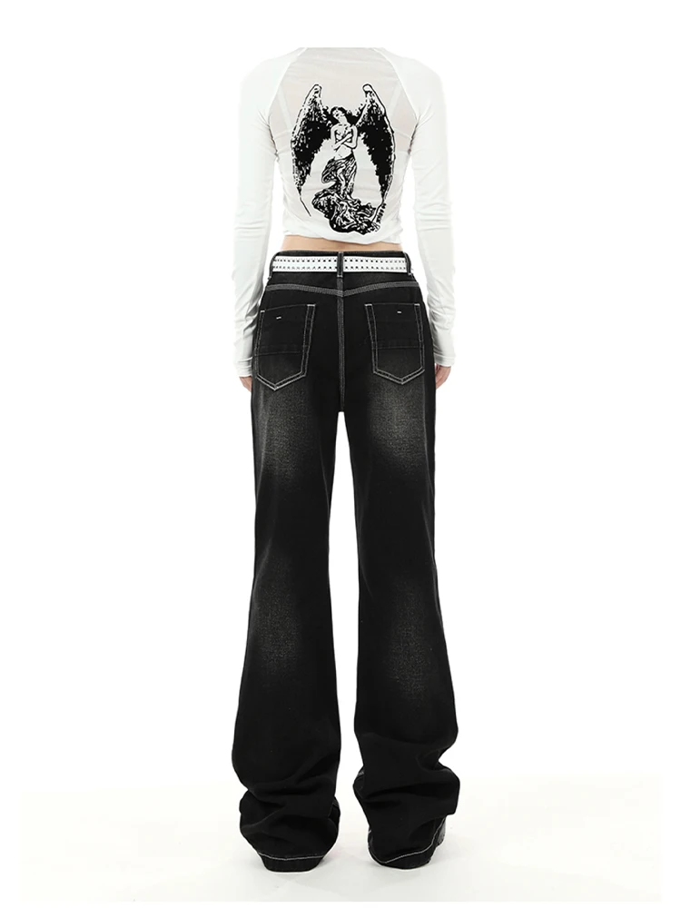 冬のレディースブーツカットジーンズ、ヴィンテージフレアパンツ、ローライズベルボトム、Y2Kカウボーイ、ブラックデニム、原宿スキニージーンズ、高品質