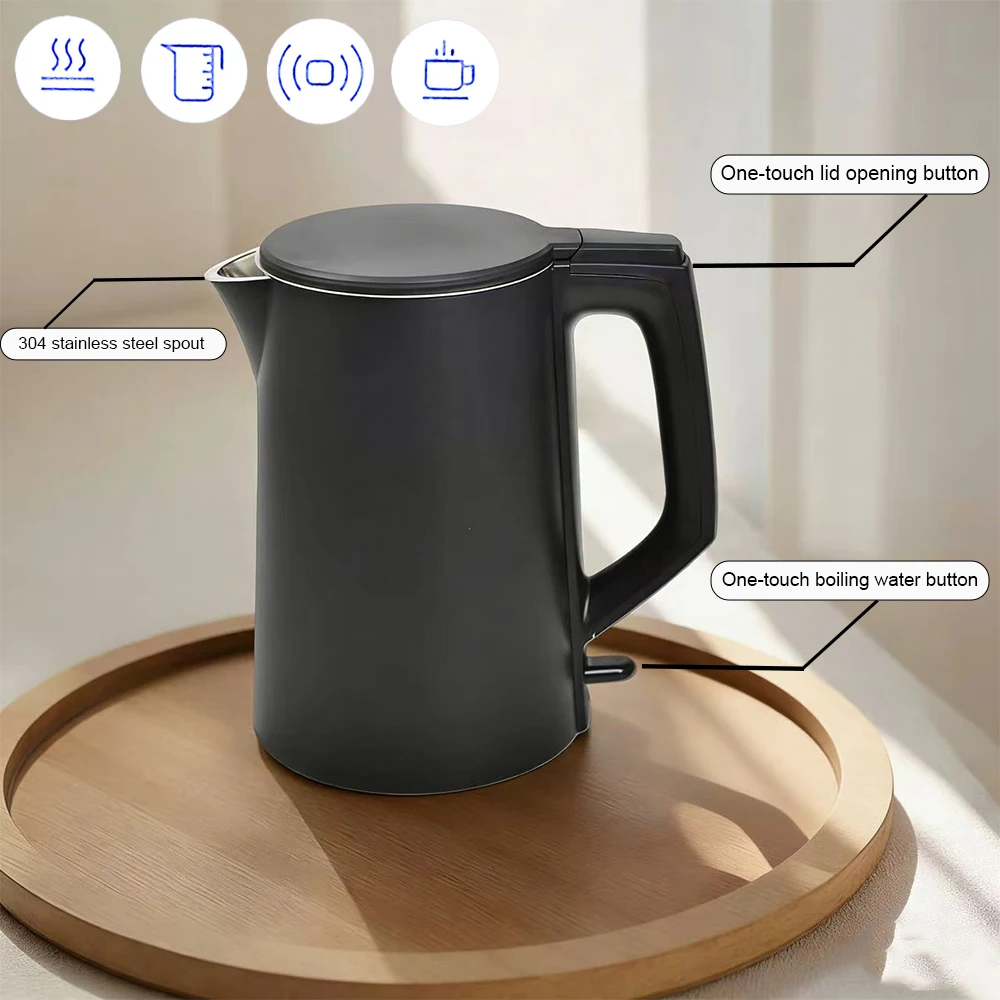 غلاية كهربائية مضادة للحرق سعة 1.7 لتر، غلاية مياه من الفولاذ المقاوم للصدأ 304 - غلاية كهربائية عالية الطاقة بقدرة 1500 وات مع غليان سريع