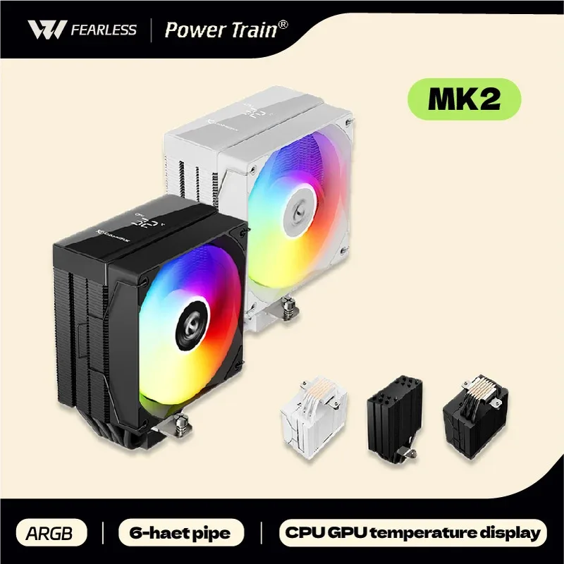 

Кулер для процессора Power Train X-Gamerx MK2 ARGB, 6 тепловых трубок с дисплеем температуры, радиатор с воздушным охлаждением для LGA1700, 115X AM4 AM5
