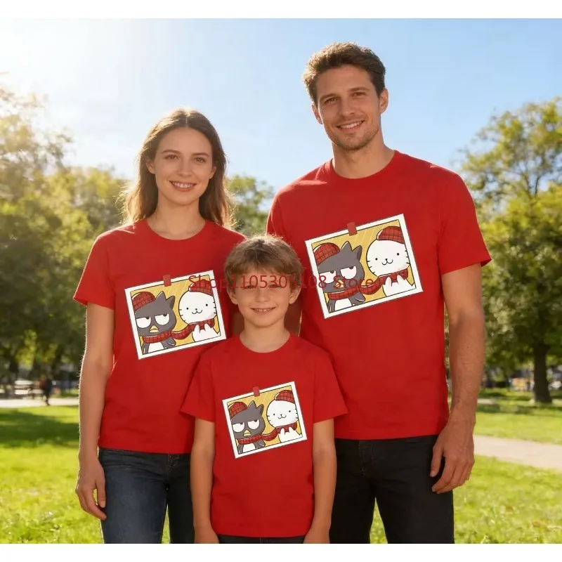 

Sanrio Baku Photo Printed Children's Fashion T-shirt Pure Cotton Round Neck Fashionable Candy Color Parent-child Outfit