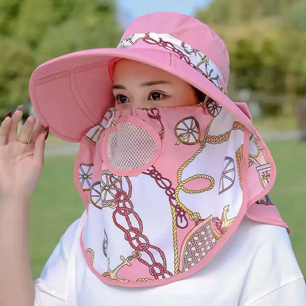 البوليستر في الهواء الطلق قطف الشاي قبعة الملابس والاكسسوارات مع رفرف الرقبة زهرة طباعة دلو قبعة المرأة قبعة الشمس الصيف حماية من الأشعة فوق البنفسجية