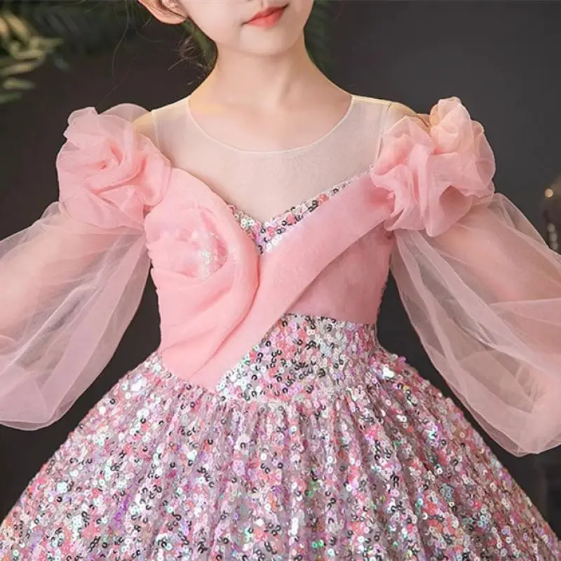 Teenmiro Evening Dresses for Kids Children\'s Dress Girl Party Luxury Ball Gowns Infants Princess Sequins Costumes for Banquet