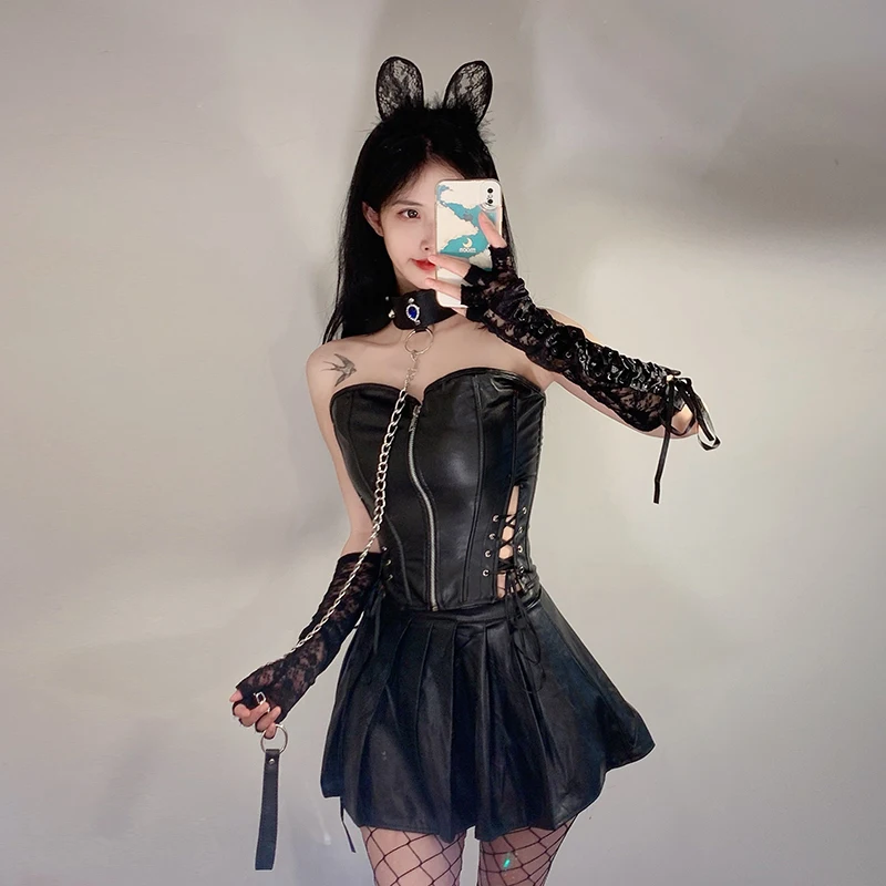 

loween Devil Queen Costume Set Sexy k Pure Desire orm Bar Cos Par Nightclub Leather Queen Devil Outfit