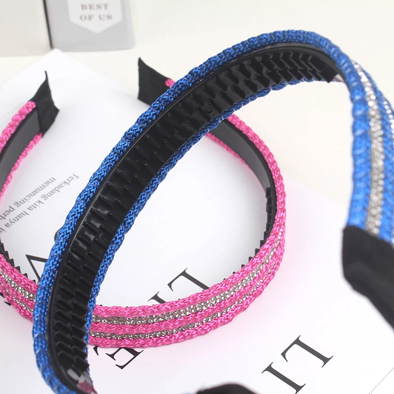 Super Flash Double Row Rhinestone Hair Hoop, Envolvido com Dentes, Anti Slip Extended Compression Headband, Acessórios para cabelo