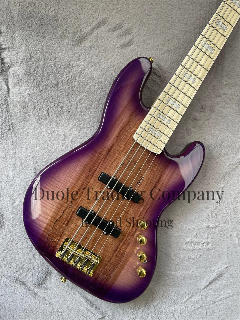 Purple bass 5-string body Brul Maple Top Maple fingerboard White shell inlaid with Gold bridge Active battery case can be custom