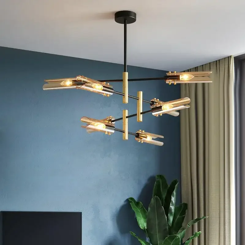 Smoke Gray Glass Chandelier Lamps Luxury Living Room Grand Family Decoration Villa Main Bedroom Hotel Hall Pendant Lights