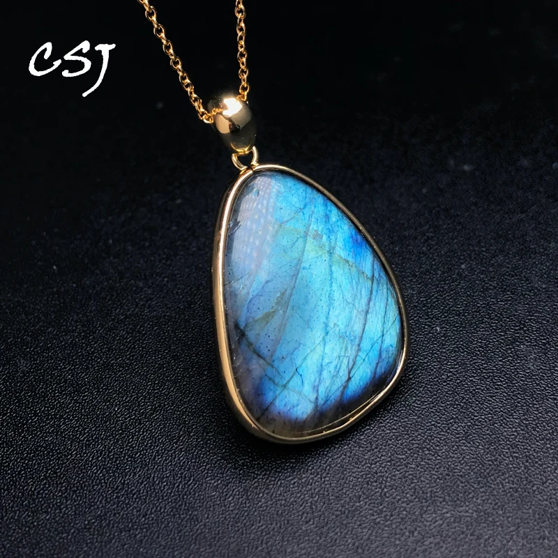 CSJ Good Quality Natural Labradorite Pendant Energy Gemstone Big Stone 20*30mm Fine Jewelry Necklace for Women Party Gift