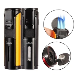 LUBINSKI Portable Strip Shape Butane Gas Lighters Outdoor Windproof 5 Flame Torch Jet  Metal Lighter Metal Cigar Accessory