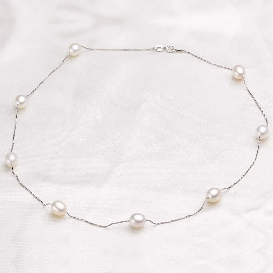 HENGSHENG 45cm AAAA Natural Freshwater Pearl Chains Necklaces For Women Fashion S925 Silver White Pink Purple Real Pearl Jewelry