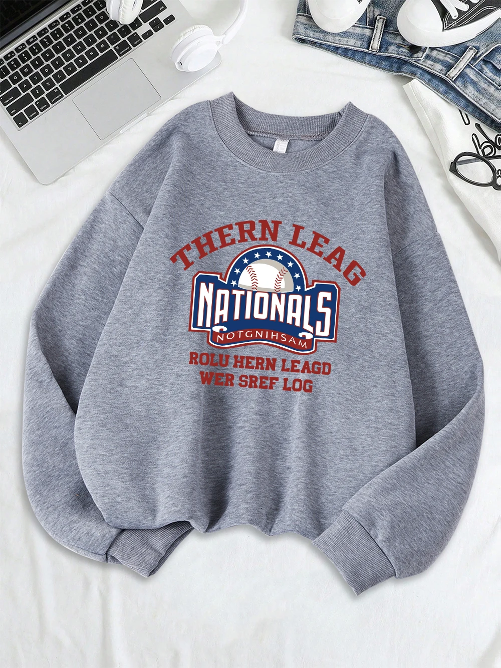 Baseball Nationals Sports Printed Sweatshirts Women Fleece Warm Basics Hoodie Crewneck Loose Pullover Winter Casual Streetwear