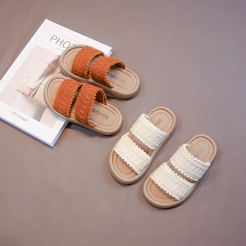 Kids Girls Summer Beach Slippers Toddlers Ethnic Style Open Toe Slide Slippers Fashion Causal Children's Non-slip Outdoor Shoes