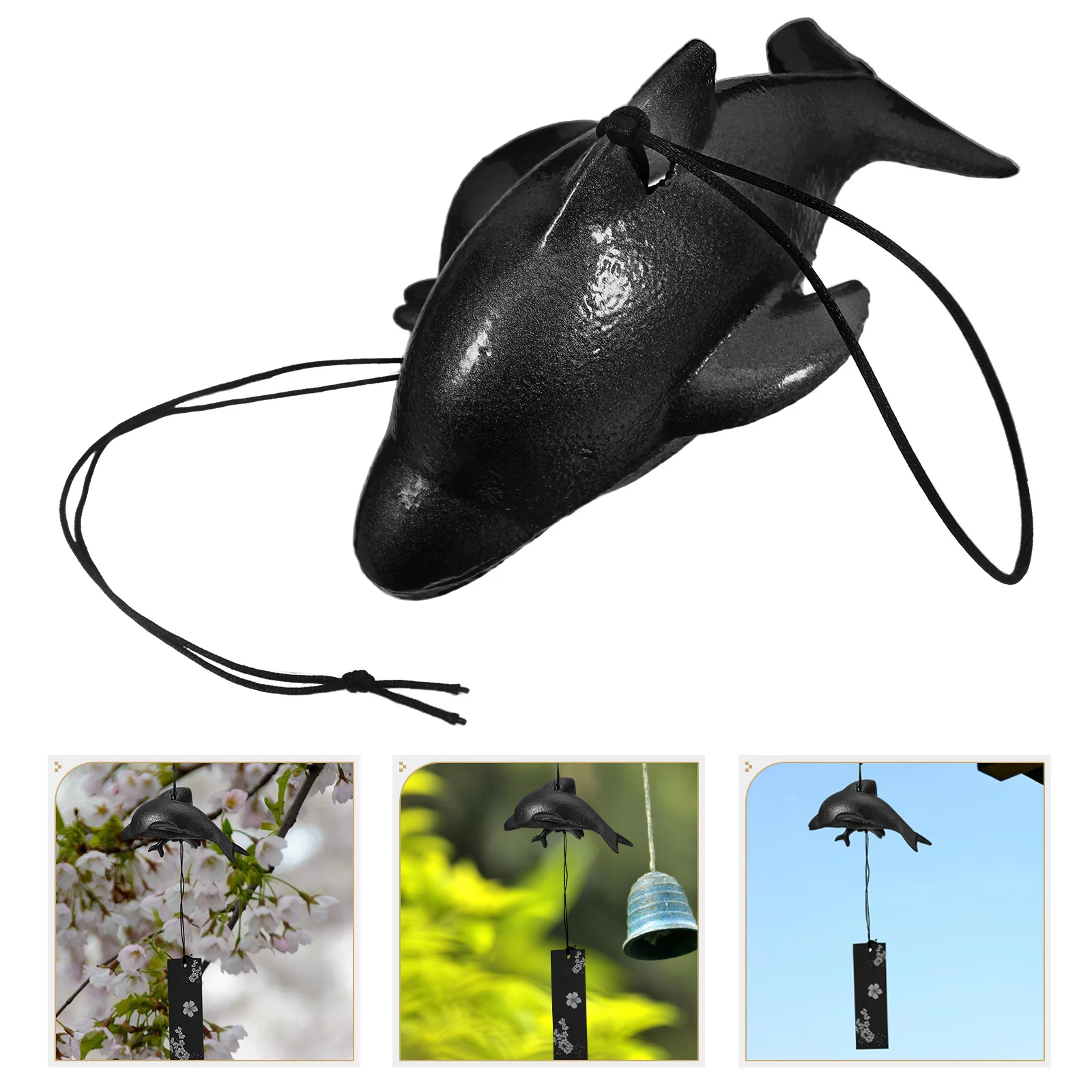 

Japanese Cast Iron Dolphin Wind Chime Vintage Retro Outdoor Hanging Bell Soothing Sound Metal Ornament for Balcony Patio Home