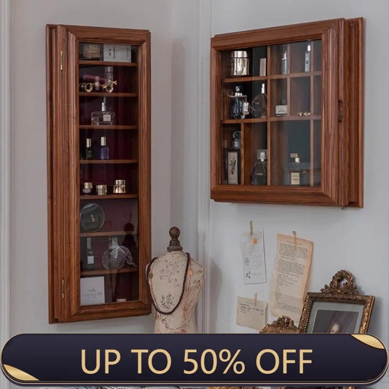Nordic Solid Wood Wall Storage Box Desktop Luxury Aesthetic Display Cabinet Bedroom Decorations Vintage Holder