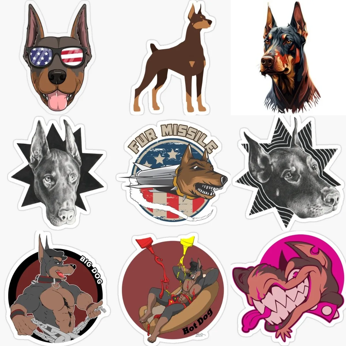 Doberman Dog Creative Decorate Stickers Assecories for Wall Room Truck Camper Car Window Bicycle Table Fridge Helmet Motorcycle