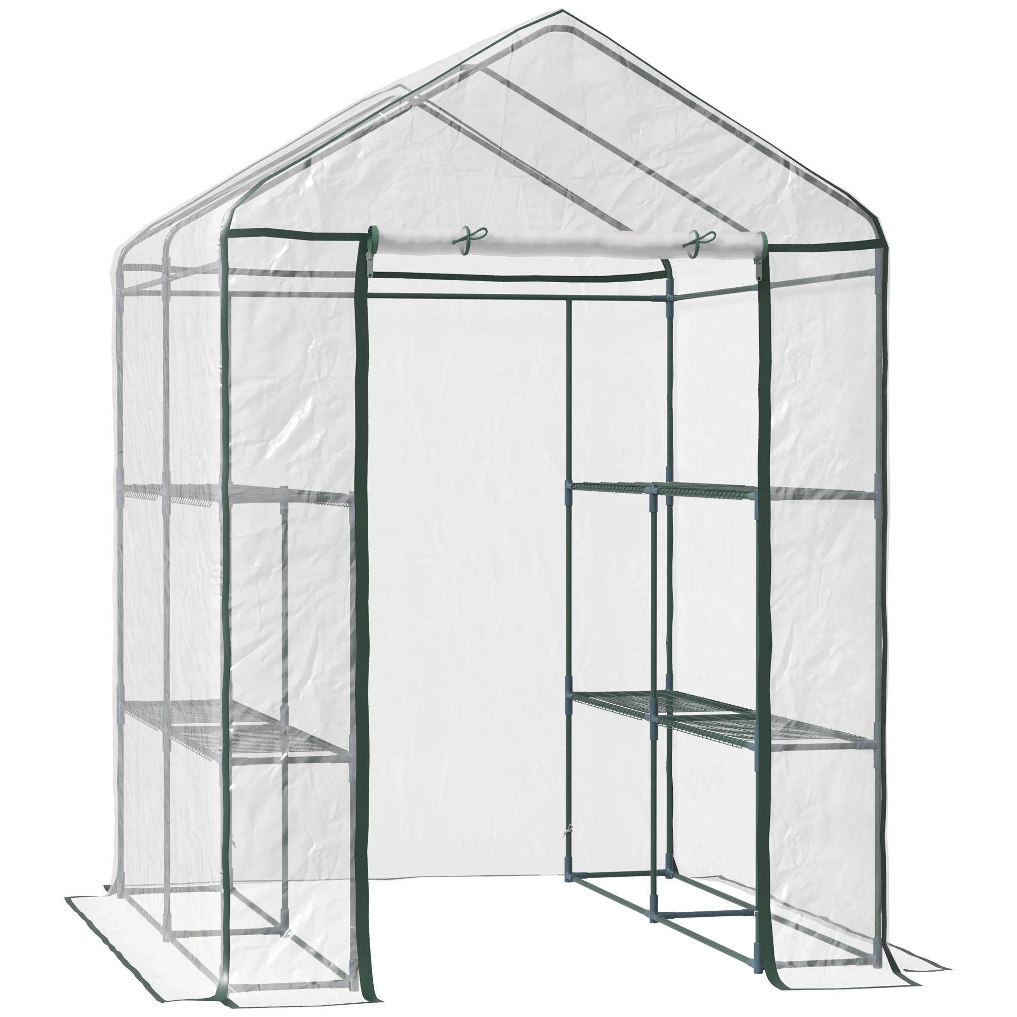Outsunny Invernadero Transparente de Jardín Vivero Casero Plantas con 3 Pisos 143x143x195cm Marco Acero Jardinería Invernadero