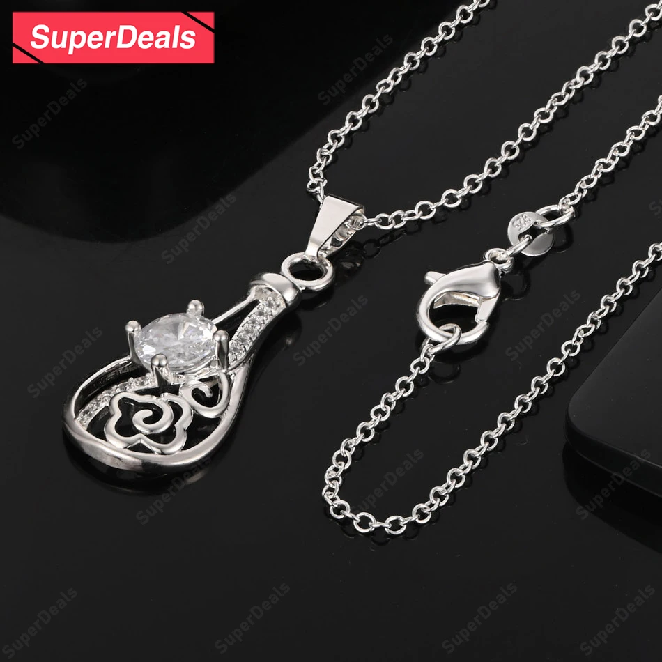 

SuperDeals 925 Sterling Silver AAA Zircon Water Drop Pendant Necklace Women High-Quality Classic Jewelry Engagement Party Gift