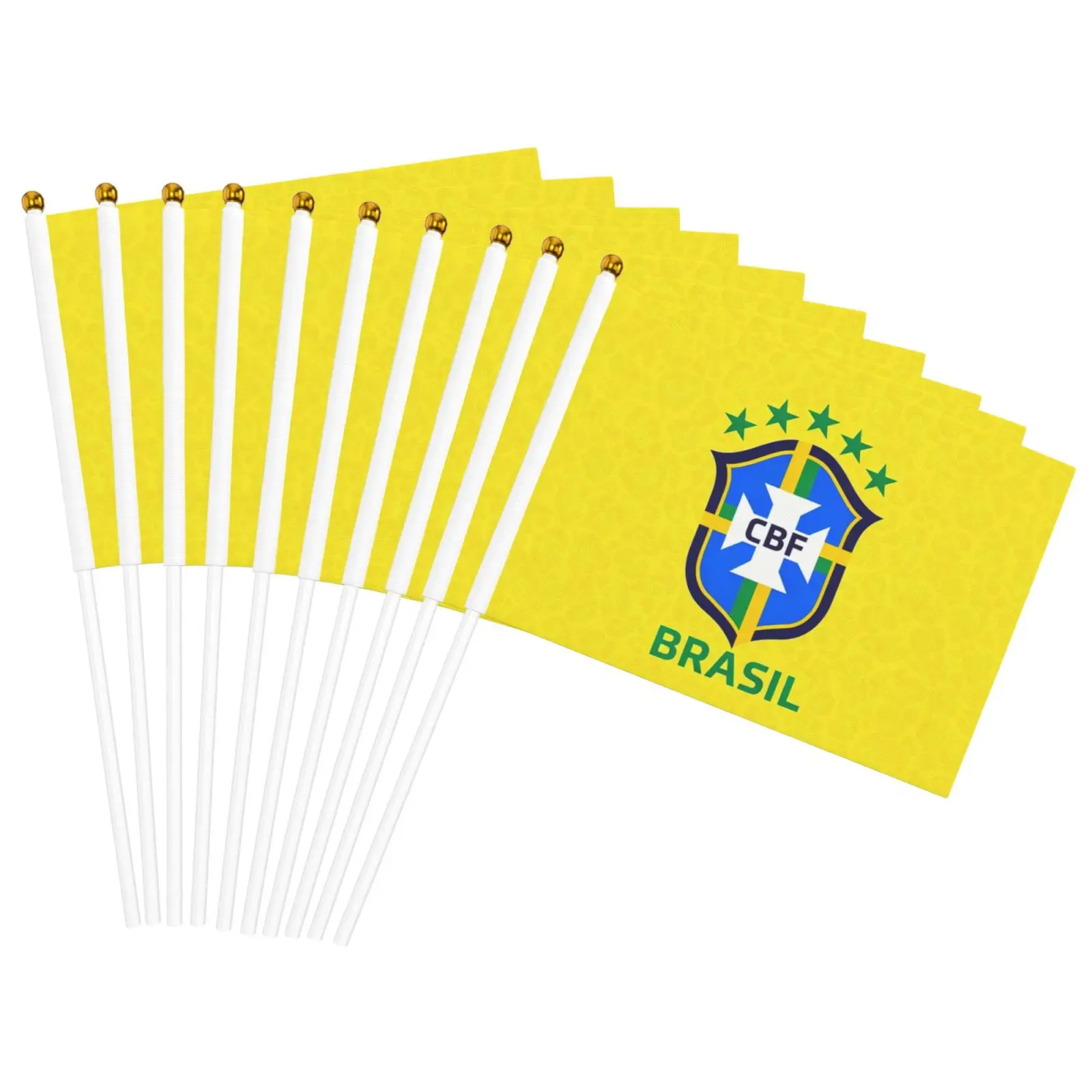 10 Pack Brazil Seleção Hand Waving Flag With Stick, Mini Handheld Soccer Banner Football Fan Stadium Watch Party Cheer Gift