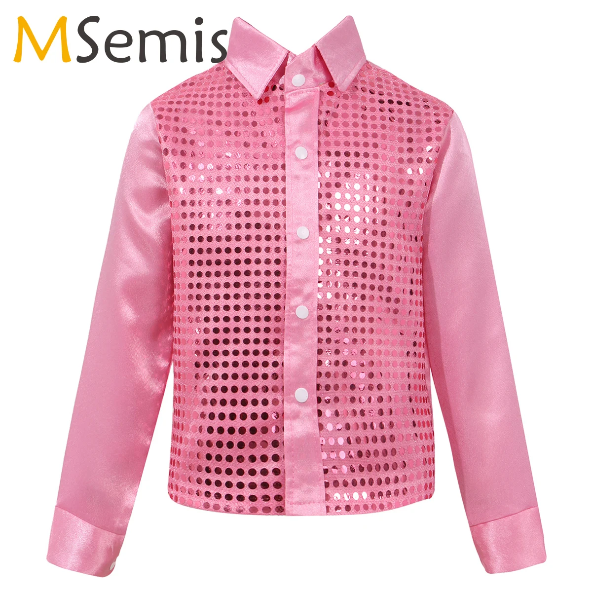 Kids Boys Shirts Shiny Sequined Long Sleeve Spread Collar Shirt Child Dance Shirts Costumes For Hip Hop Jazz Street Dance Wear