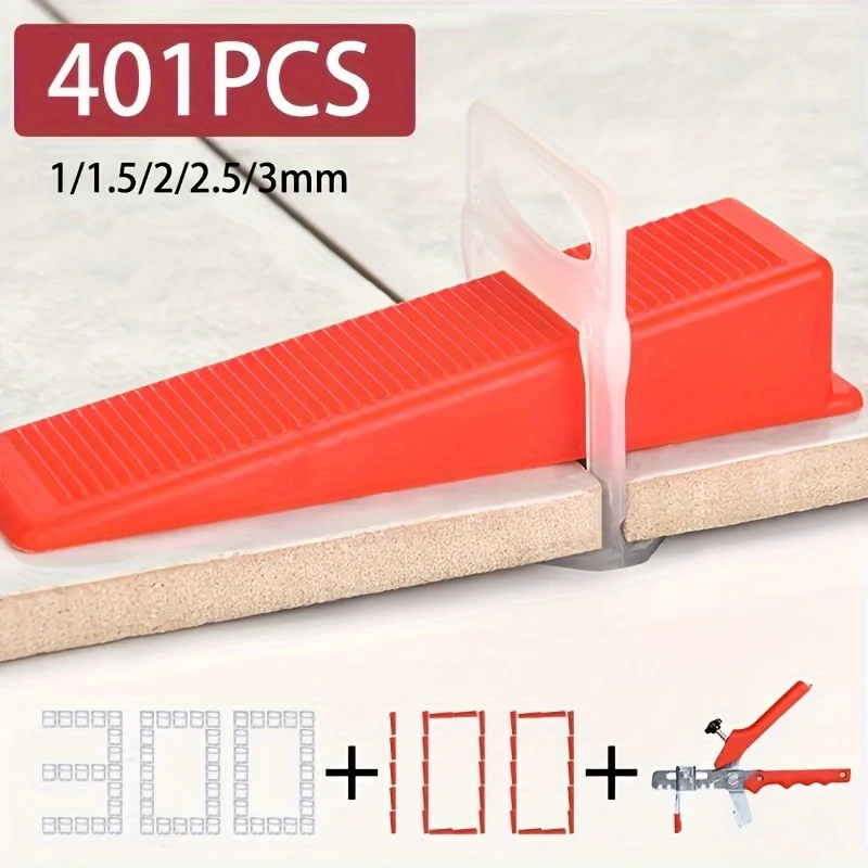 

300Pcs Clip and 100 Pcs Plastic Tile Leveling System with 1 Pliers Tools and Rubber Hammer - Reusable Wedge, Professional Spacing and Modeling Kit for Ceramic Floors and Wall Tiles Installation