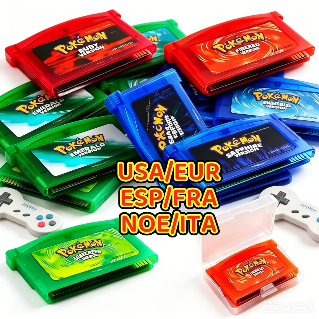 Cartouche de jeu vidéo Pokémon multilingue, version émeraude, rouge feu, vert feuille, rubis pour GBA SP, cadeau