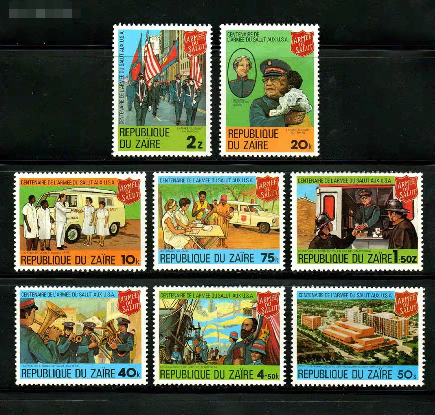 8 pièces/ensemble de nouvelles timbres-poste du Zaïre 1980, timbres-poste de l'Armée de sauvetage MNH