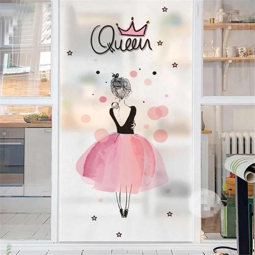 Static Cling Privacy Windows Film Ballet Queen Stained Glass Window Stickers   Decorative Frosted Window Films Window Tint