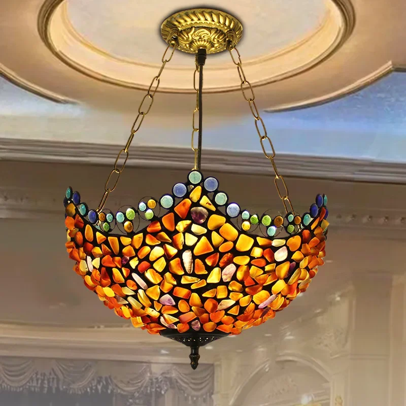 

KARLOS Tiffany Pendant Lamp LED Retro Creativity Living Room restaurant Bedroom Villa Hotel Corridor Color Glass Chandelier