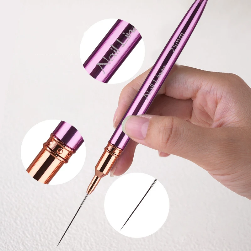 Tubo de agulha para unhas, caneta para puxar poste de metal roxo, caneta especial para pintura colorida, gancho para unhas, pincéis para arte em unhas