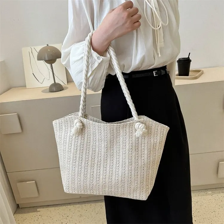 SS2025 Woven Tote Shoulder Bag Women, Natural Raffia Texture Handmade Purse, Lightweight Commute&Shopping Daily Essentials