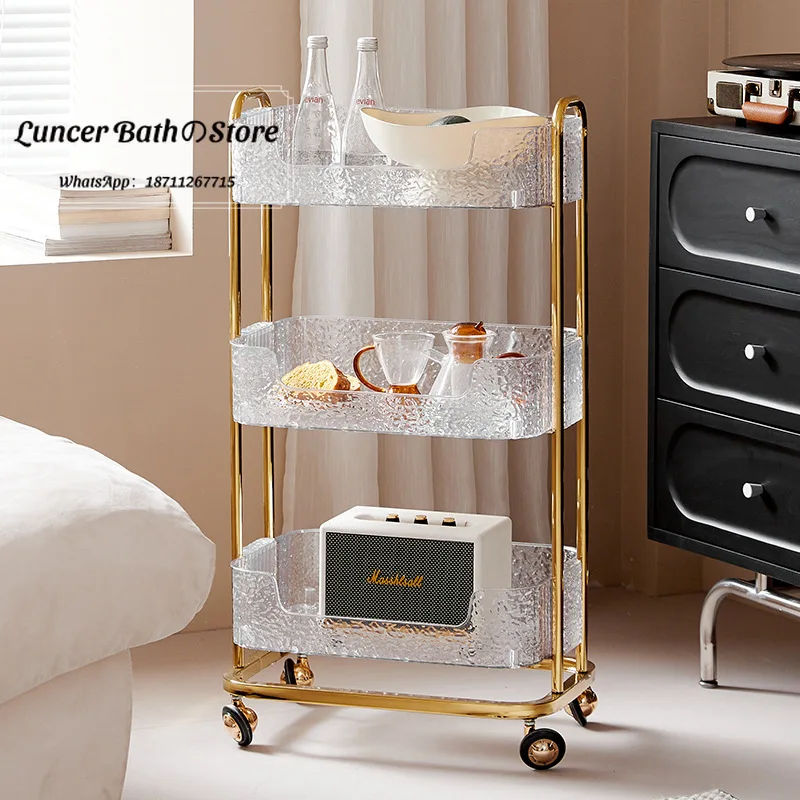 Water ripple moving cart storage shelf - Bedroom storage organizing stand - Beauty and hair care cart frame
