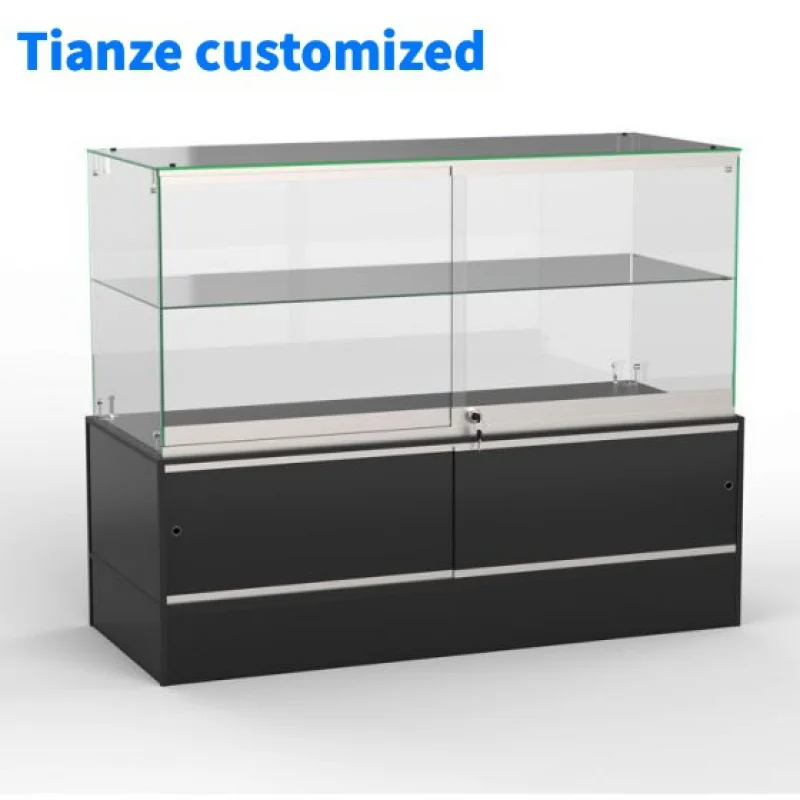 （customized）Frameless Glass Display with Storage Cabinet Lockable Display Counter Glass Showcase Jewelry