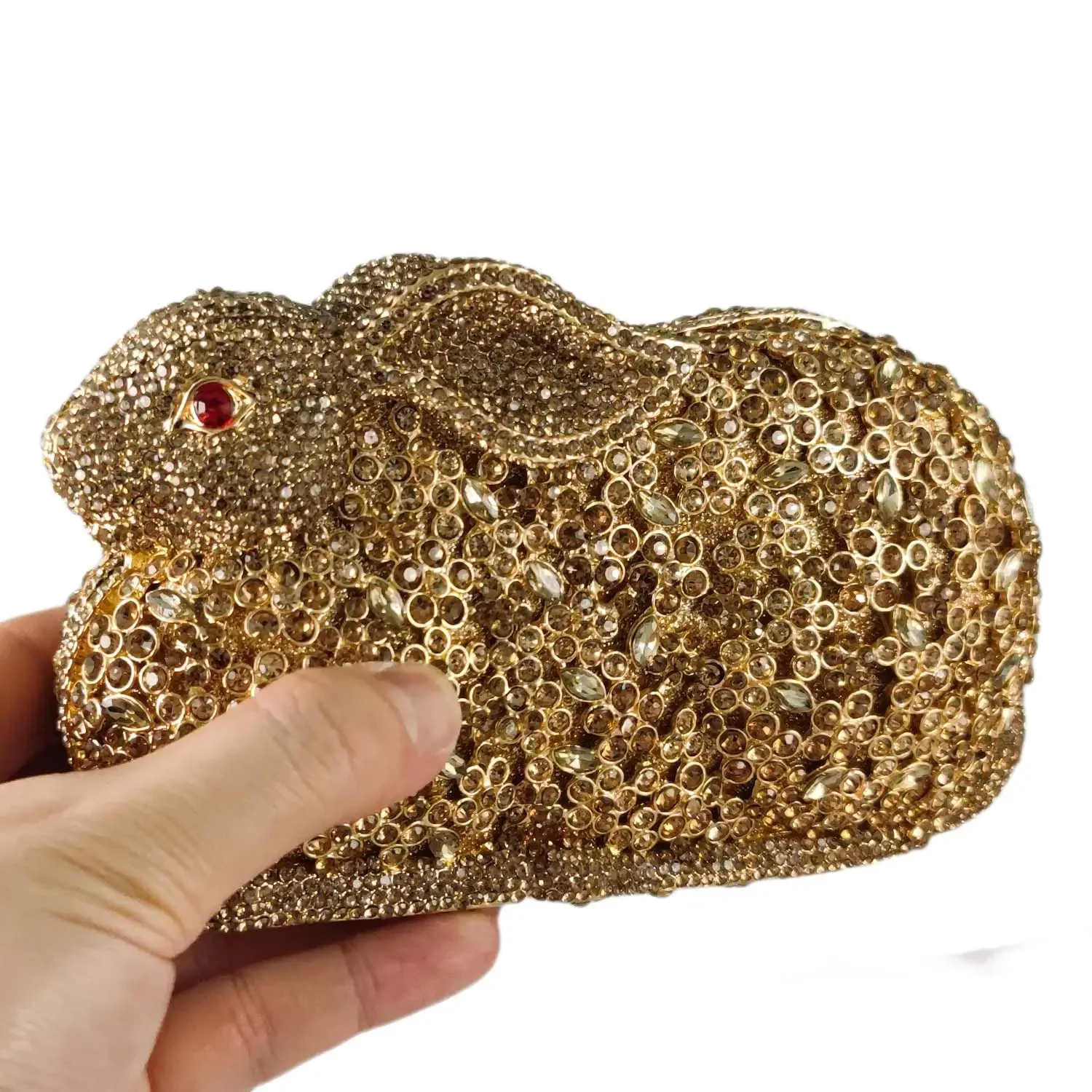 Boutique De FGG (in stock) Rabbit Bunny Women Crystal Evening Bags and Clutches Formal Rhinestone Minaudiere Purse and Handbag