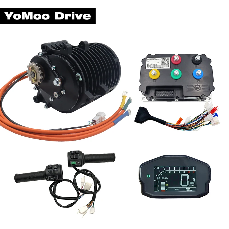 QS138 3KW V3 70H 72V 100KMH PMSM Mittelantriebsmotor mit FarDriver ND72360, DKD-Display, T08 Drosselklappe für elektrisches Moped-Motorrad