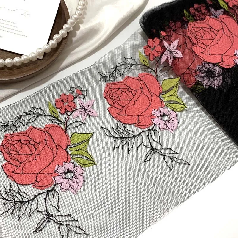 

15 ярдов черная роза с цветочной вышивкой, кружевная бейка для нижнего белья, шитье, ремесло, сделай сам, ткань для одежды, кружевной аксессуар для свадебной одежды