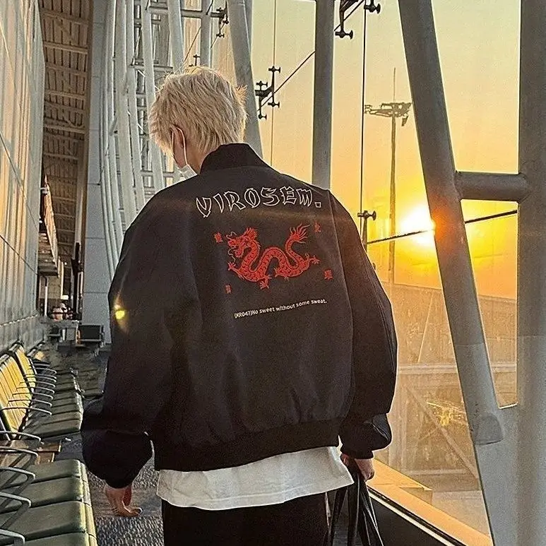 سترة طيار أمريكية بنمط التنين لعام 2025، تصميم عصري للجنسين، سترة بيسبول فضفاضة، ملابس خارجية للشباب، أنيقة ومقاومة للرياح بأ... #3