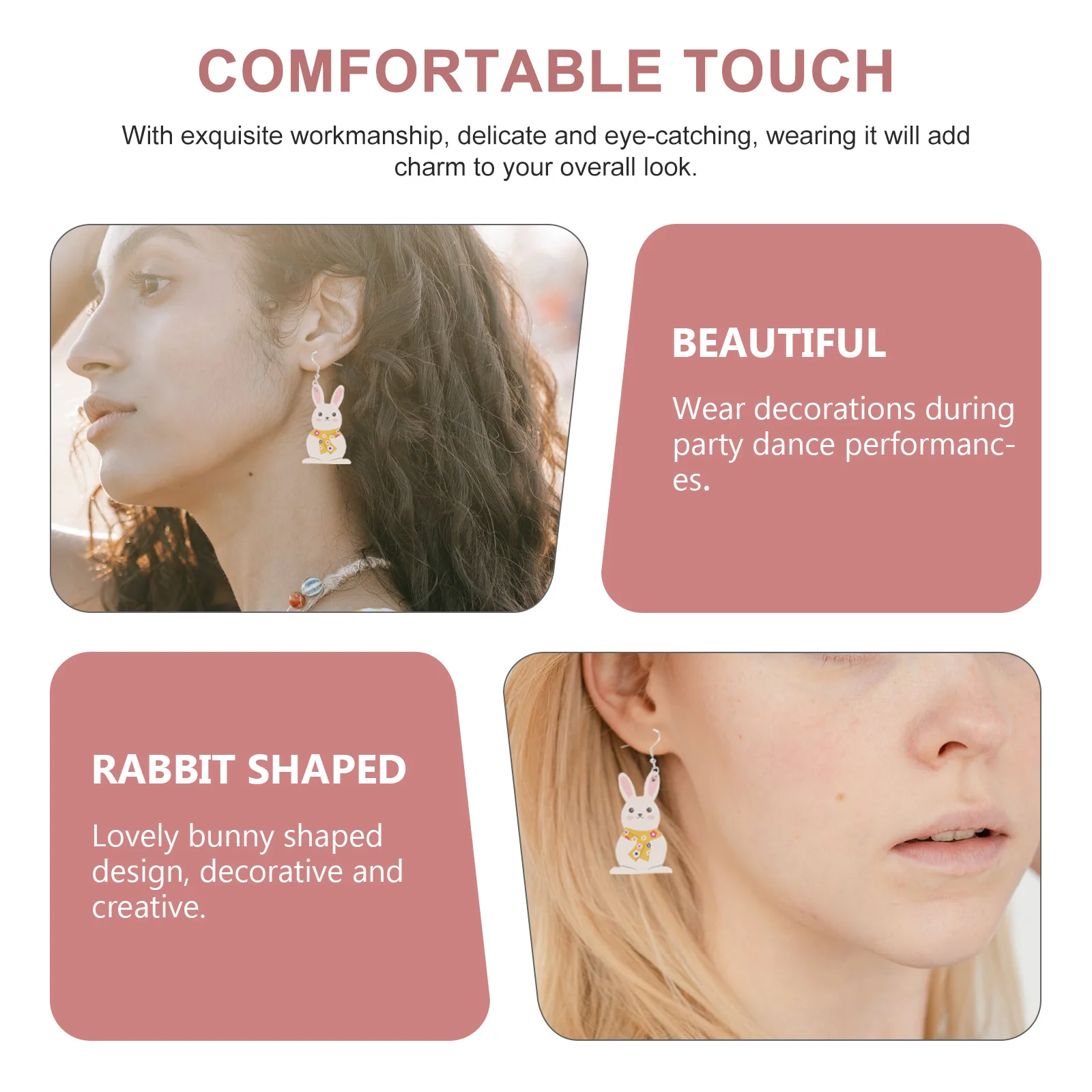 

5Pairs Rabbit Ear Earrings Exquisite Craftsmanship Bunny Shaped Ear Dangle Easter Jewelry Fashion Accessory Durable and Stylish