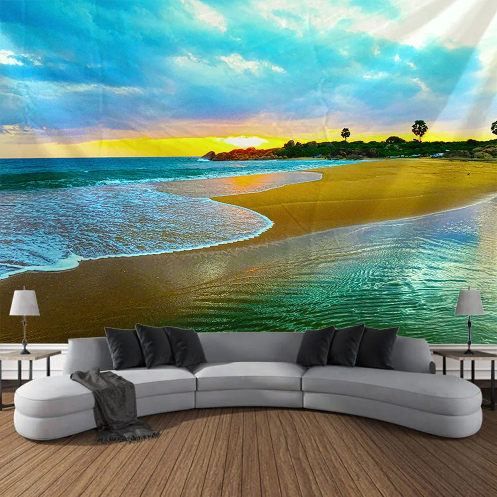 

Sea Landscape Tapestry, Printed Wall Hanging, Beach Waves, Room Decoration, Yoga Bed Sheets, Home Aesthetics Tapestry