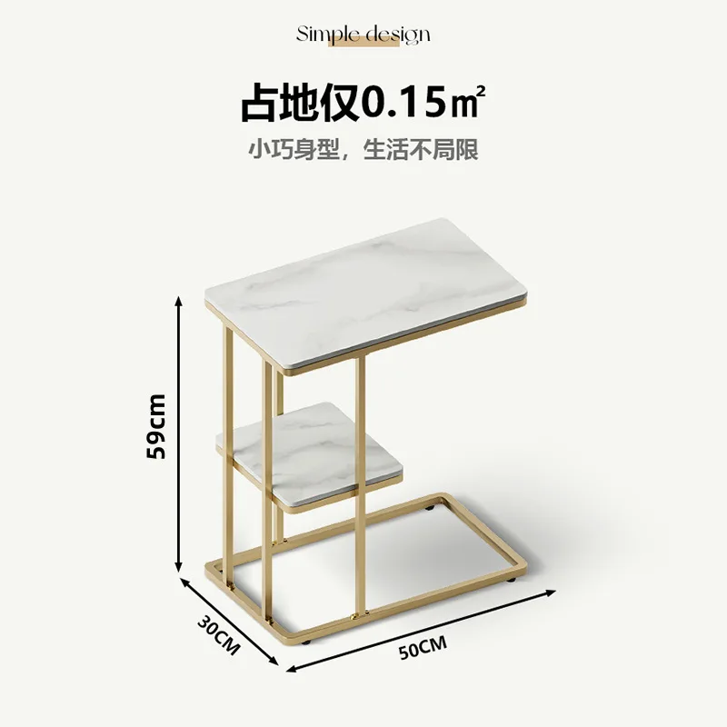 Movable Household Minimalist Floor Small Coffee Table Multifunctional Corner Table Living Room Sofa Side Table Stone Plate