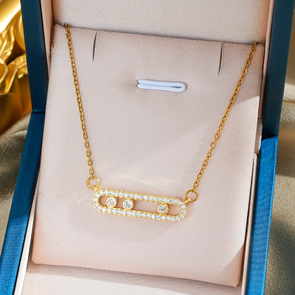 

This copper-plated genuine gold zirconium paperclip titanium steel necklace exudes a light luxury, high-end and simple charm