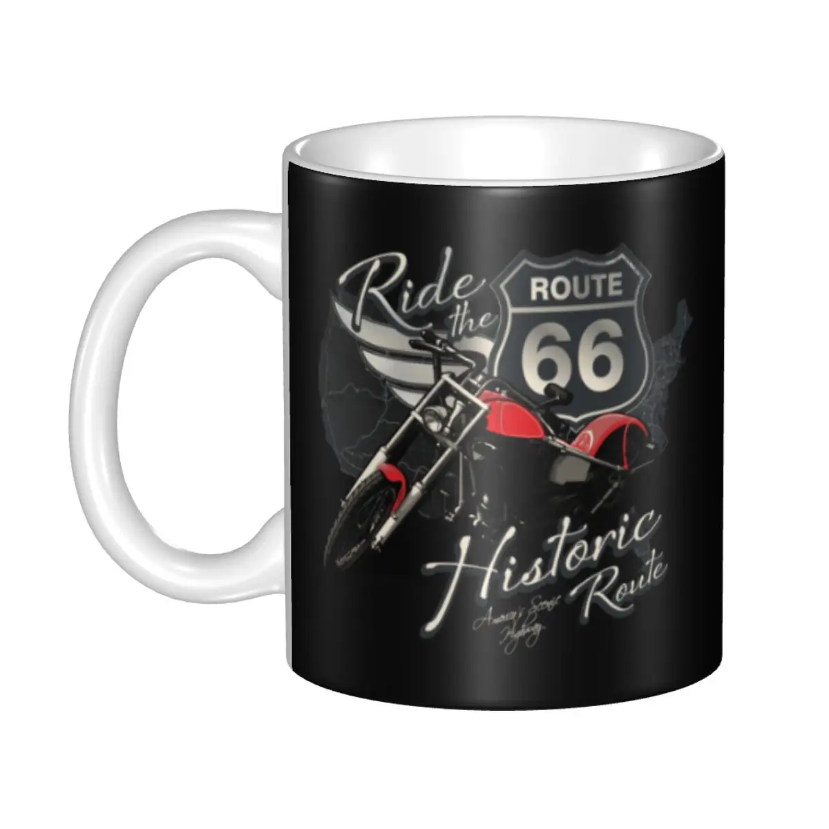 Motorradfahrt die historische Route 66-Tassen, personalisierte Kaffee-Keramik-Tasse, kreatives Geschenk