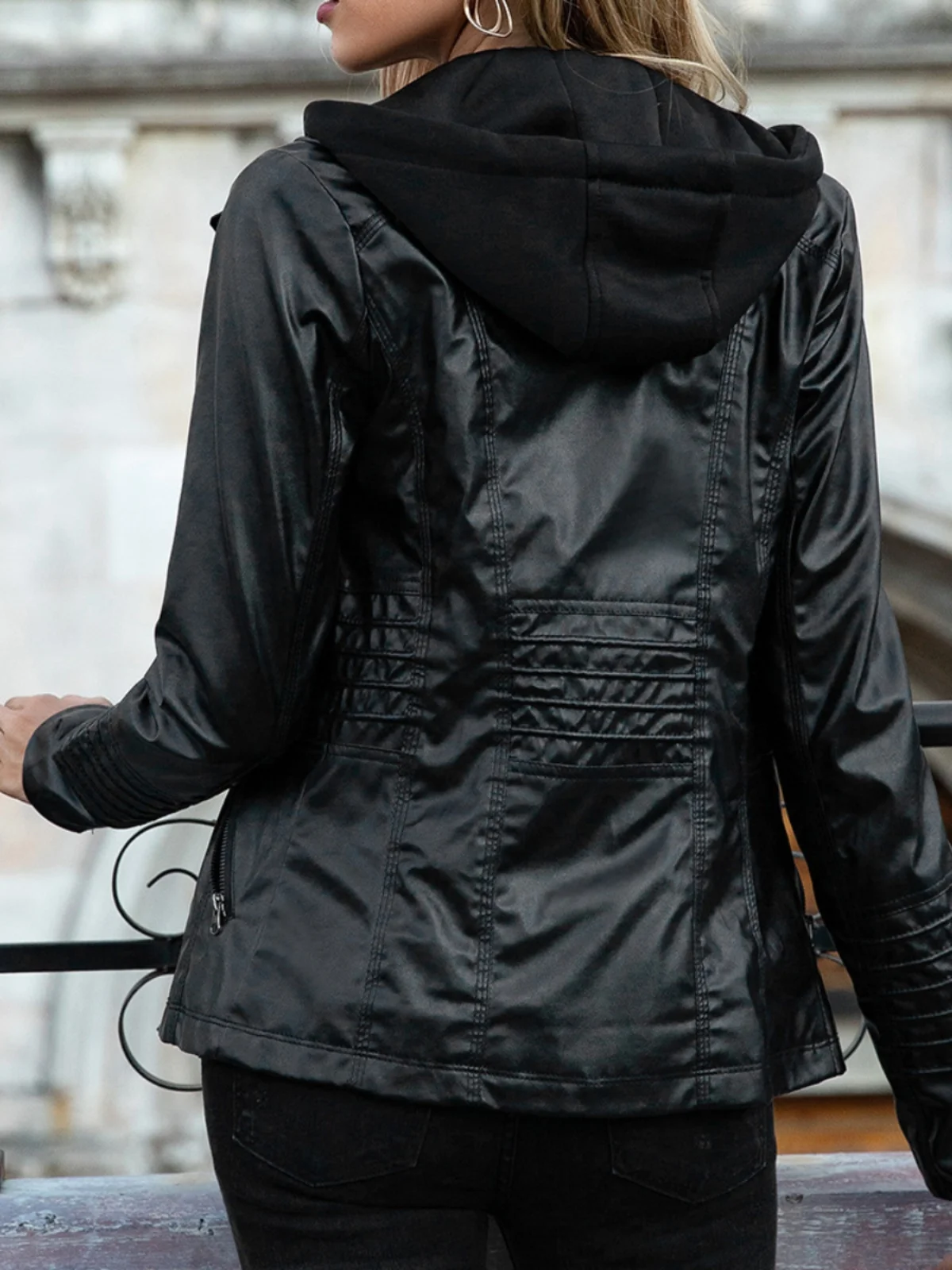 スリムフィット ストリート スレ PU レザー ジャエット レディース コート フード付き カラー ファッショナブル 春秋 アウター 小さいサイズ