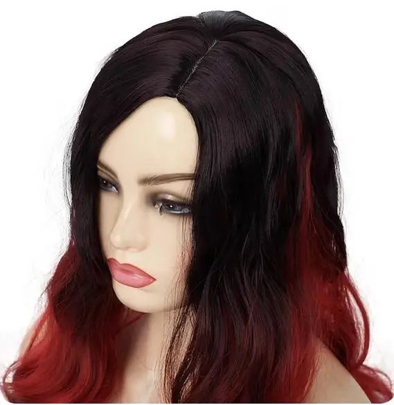 Synthetic Heat Resistant Black to Purple Women Long Wavy Hair Wig for Party Costume Halloween