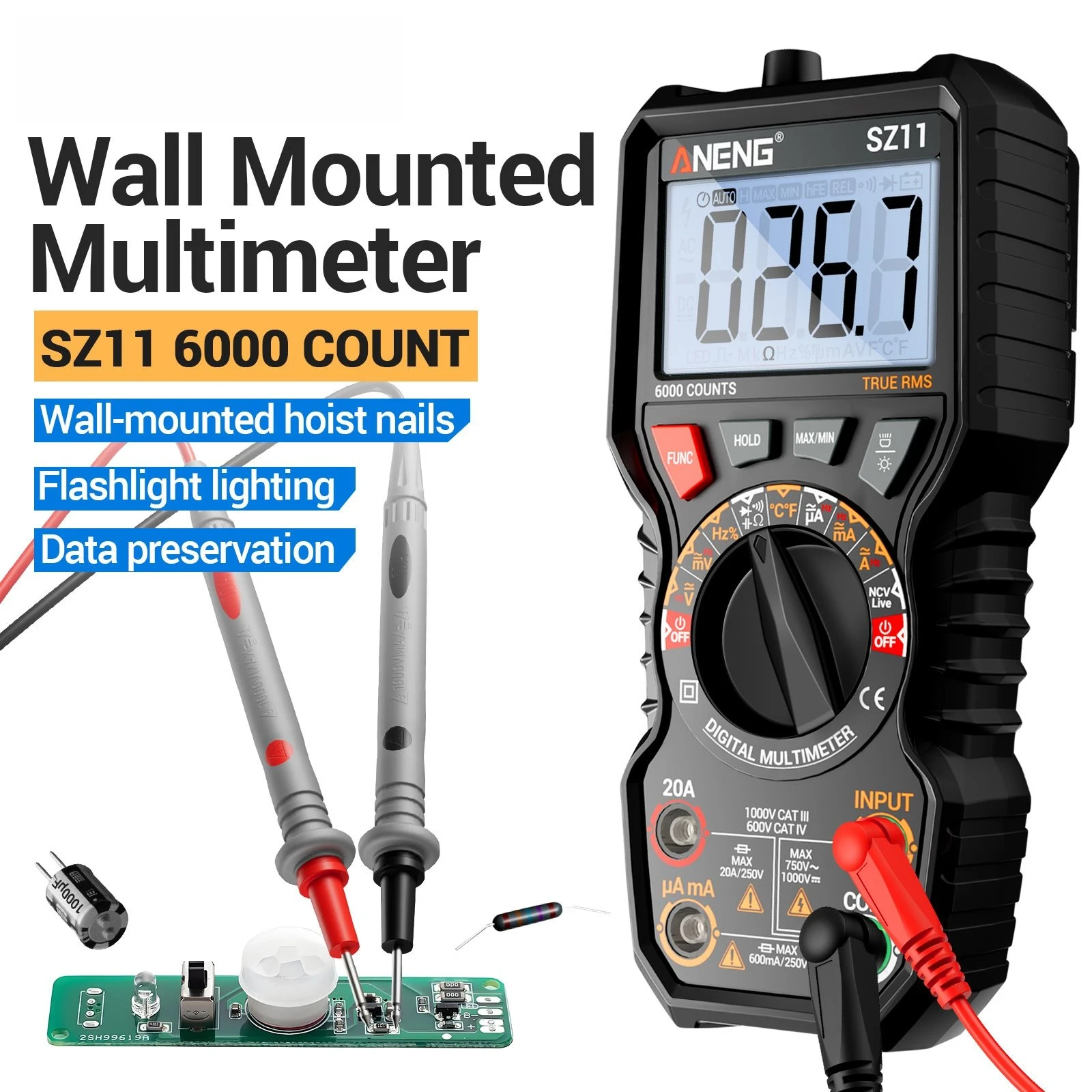 

ANENG SZ11/SZ12 6000/20000 отсчетов настенный мультиметр переменного/постоянного тока, сопротивление напряжению, конденсатор Гц, измерительный тестер, инструменты